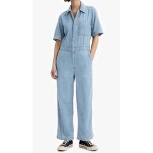 Levi Strauss Co‎ Denim Jumpsuit Short Sleeve Collared Wide Leg Women Sz XXL